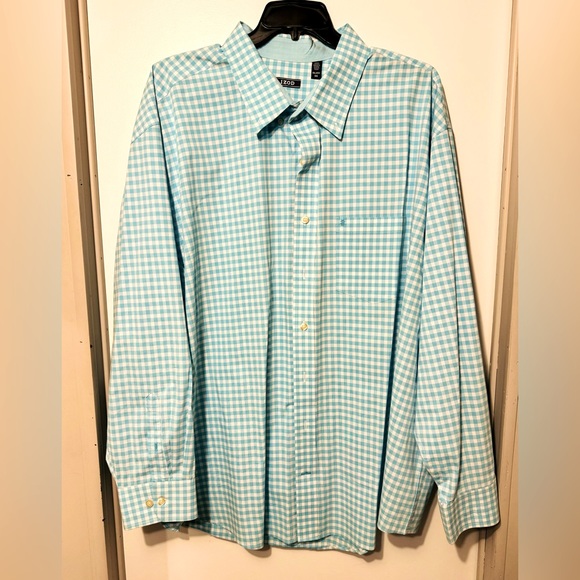 Men’s Big & Tall Izod Long Sleeve Dress Shirt - Size 4X - Turquoise Plaid - Picture 1 of 2